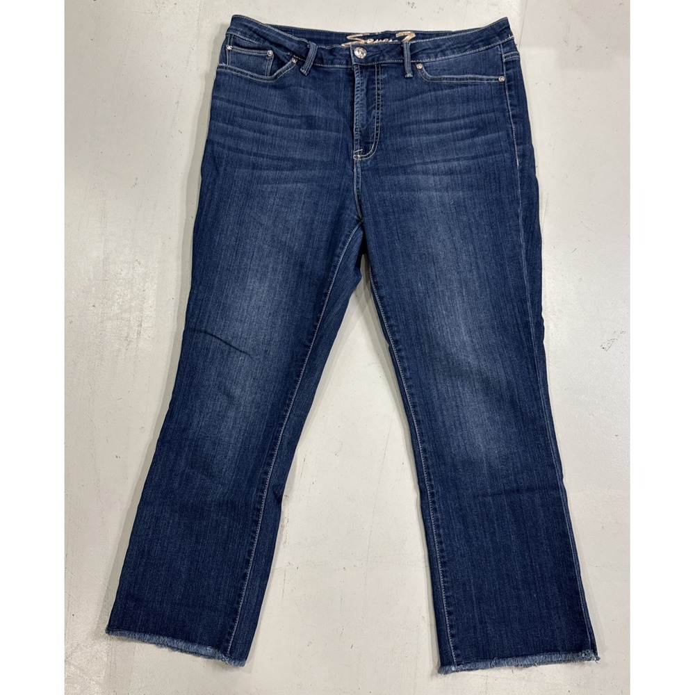 Seven7 Straight Crop Jeans Womens 12 Blue High Rise Raw Hem Stretch Denim
